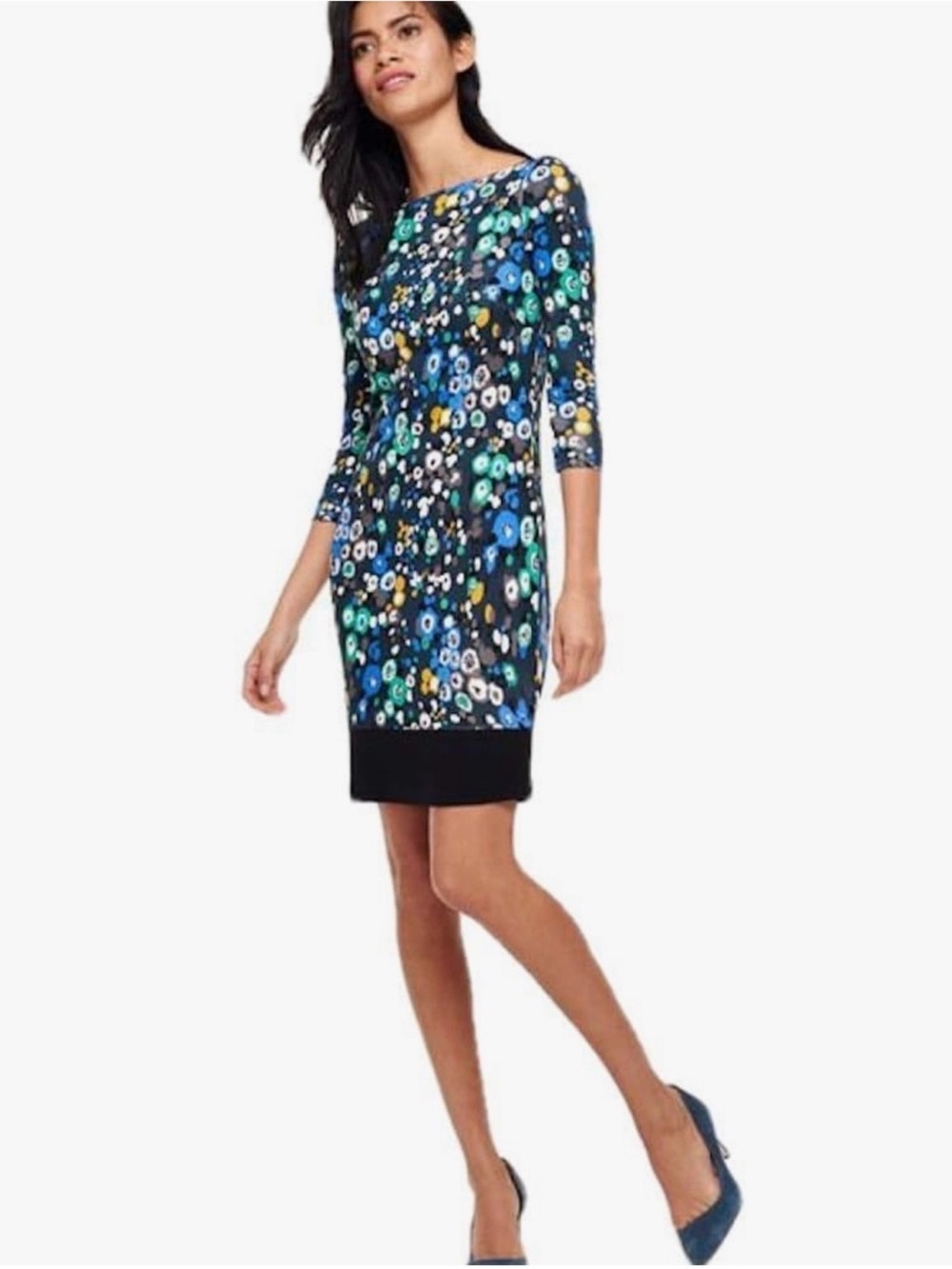 BODEN Olivia Floral Dot Print 3/4 Sleeves Jersey Knit Sheath Dress Sz. 6